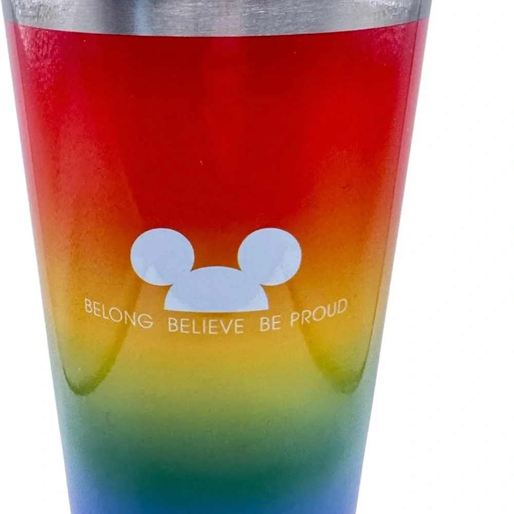 Disney Parks Pride Mickey Rainbow Stainless Steel Travel Tumbler NEW w/Strap
